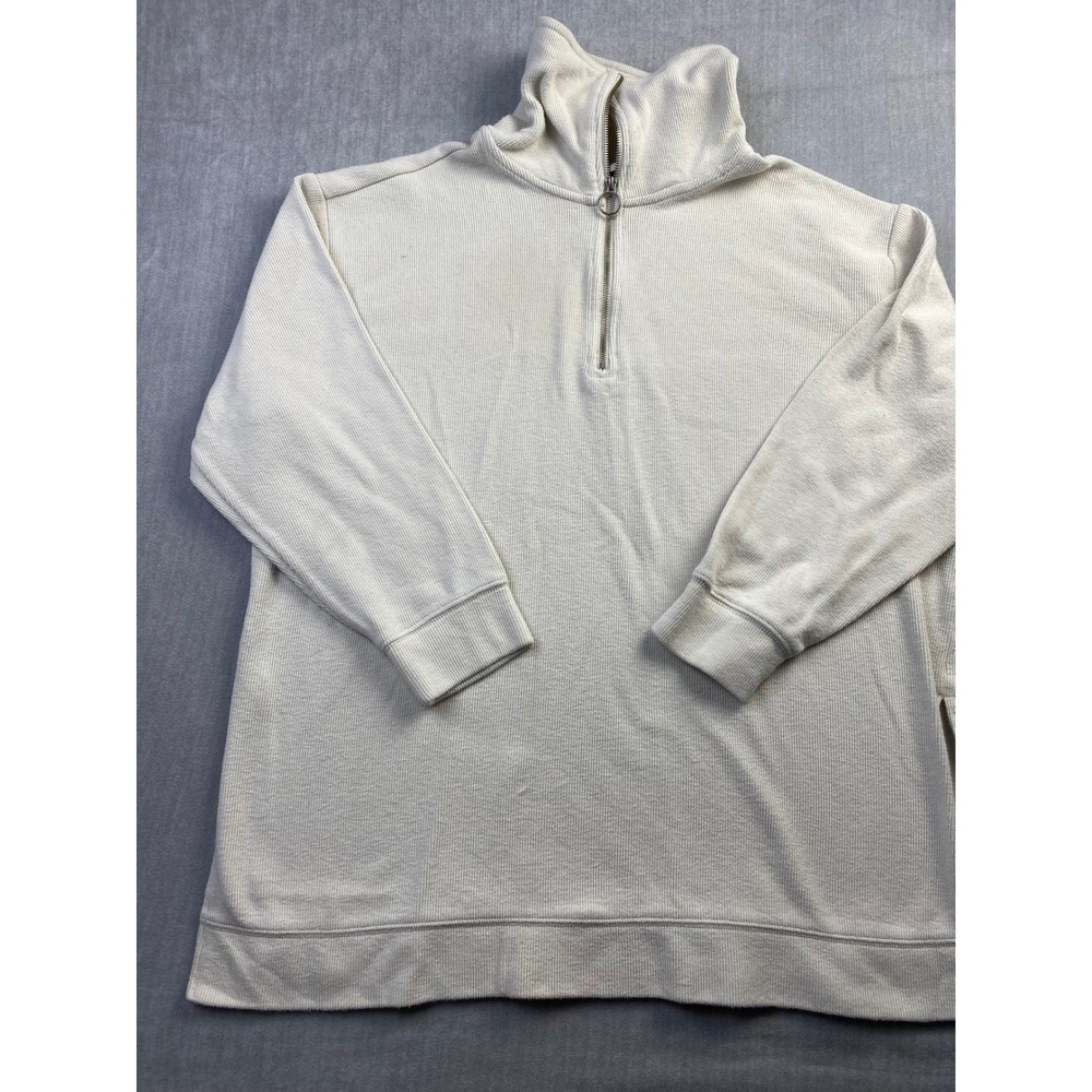 Ava &‎ Viv Women 1X Cream Ribbed Quarter Zip Pullover Sweatshirt Long Sleeve Top